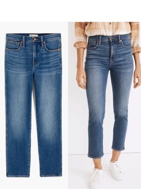 Madewell Stovepipe High-Rise Straight Leg Jeans, Sz 31, Ankle Crop Dearham Wash